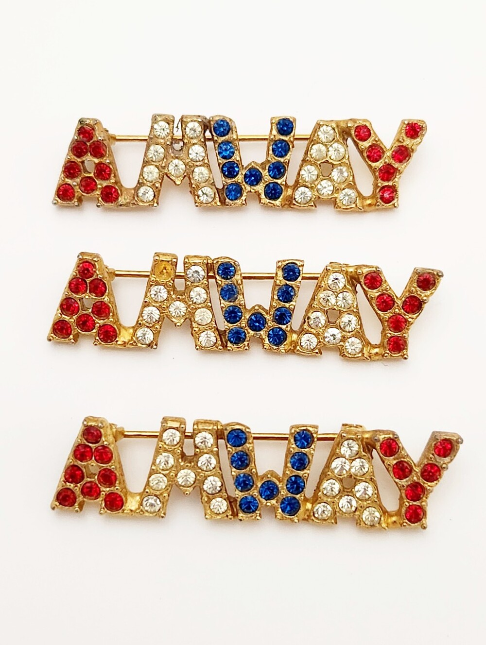 Vintage AMWAY Rhinestone Pins Lot of 3 Red White Blue Sales Award Brooch VTG